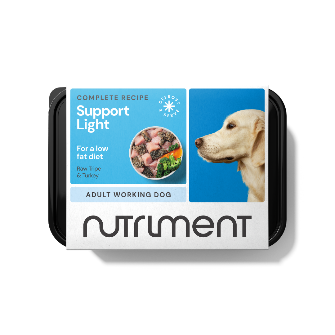 Light Support 500g: Low Fat, Adult Working Dog Food with Raw Tripe & Turkey; Easy to Digest.