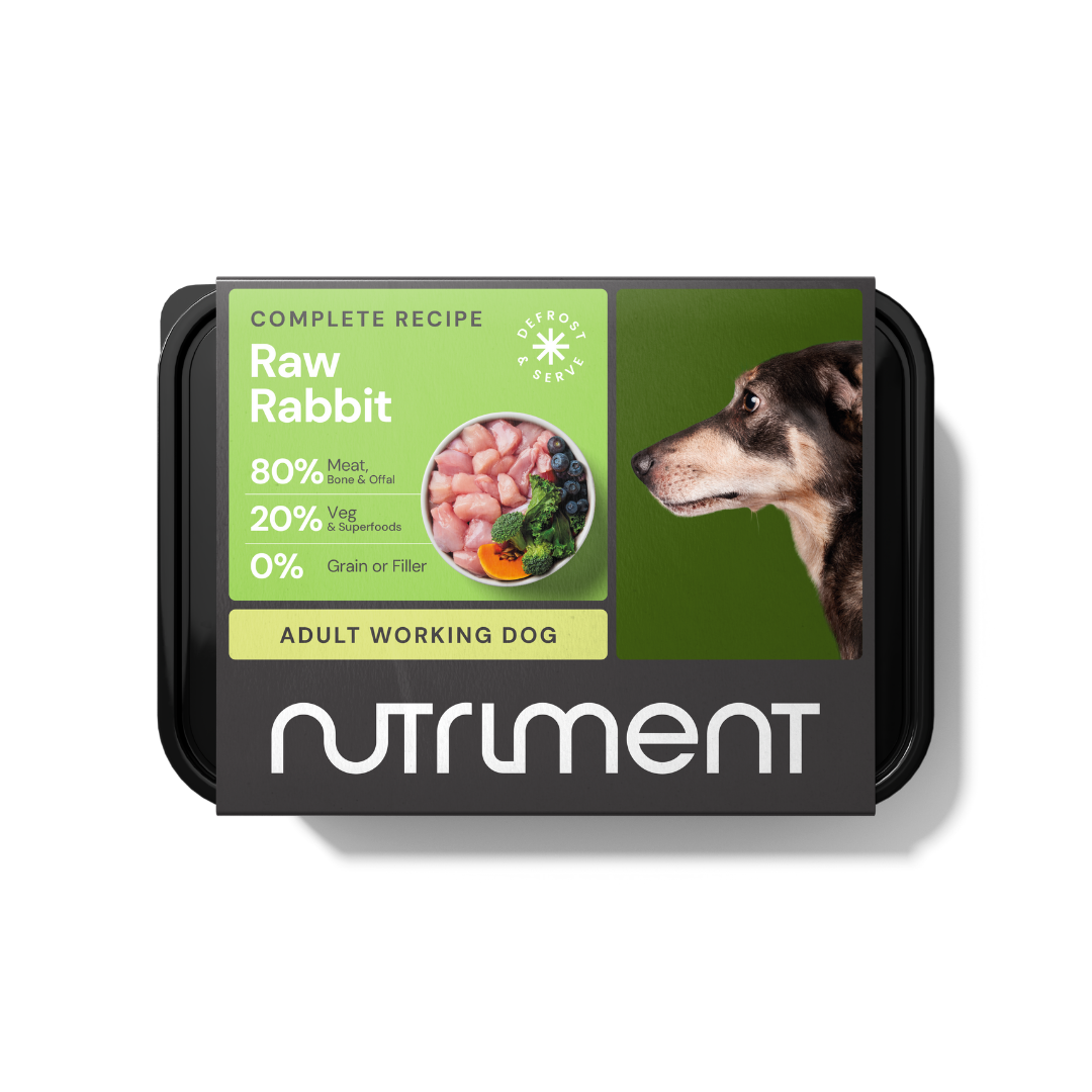 The Raw Rabbit 500g package features a dog image and superfoods.