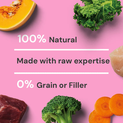 Raw Venison & Chicken 500g: "100% Natural, raw expertise in every grain-free bite, 0% filler.