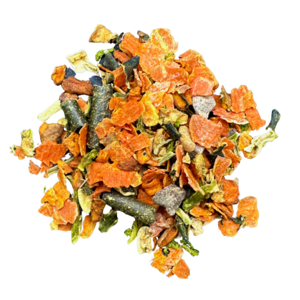 Leo & Wolf Fruit, Vegetable & Herb Mix 800g with orange, green, and brown pieces on a white background.